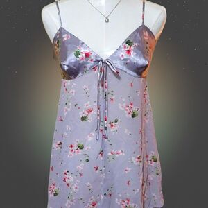 Victoria's Secret 1999 Y2K Satin Chiffon Floral Open Front Babydoll Lingerie - S
